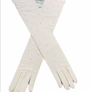 Ivory elbow length gloves with rhinestones